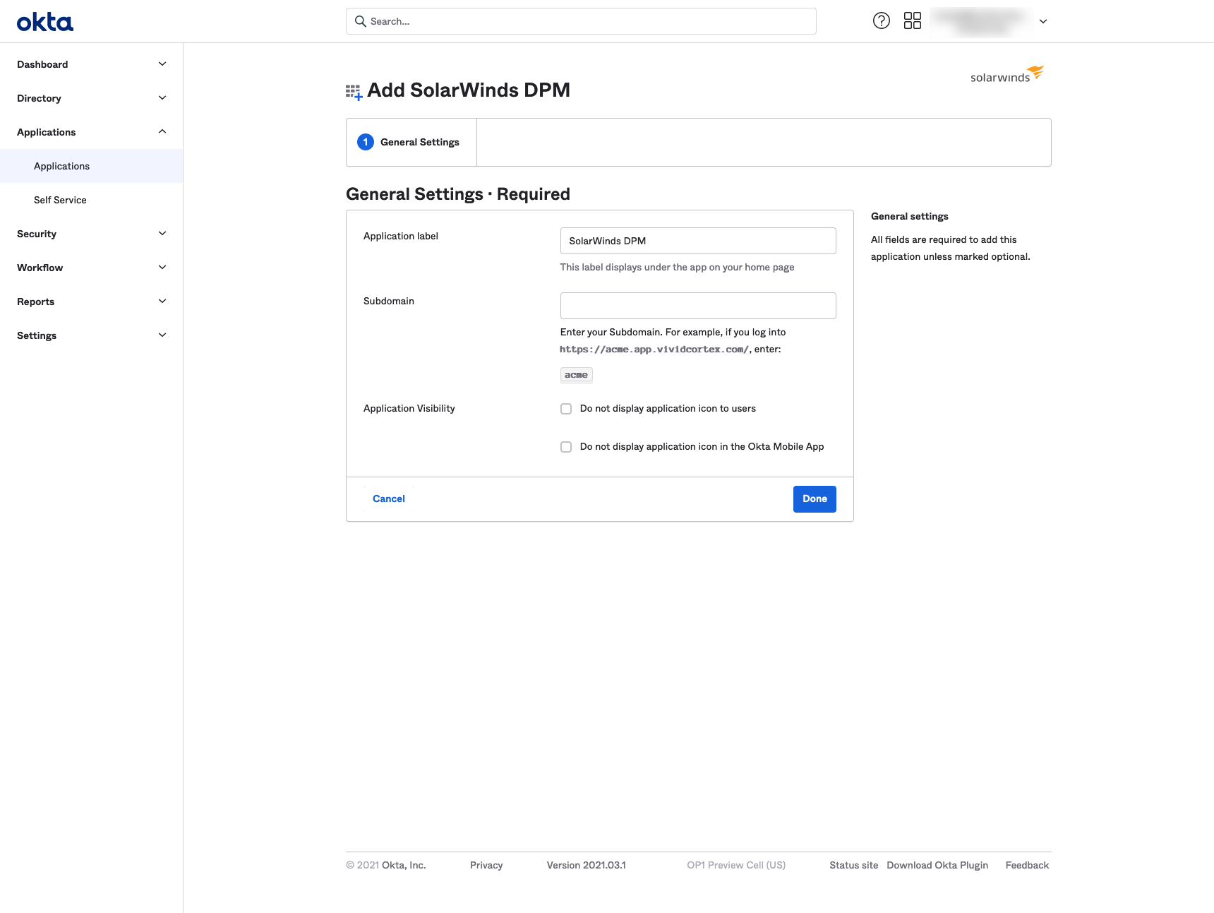 Okta Subdomain Setting
